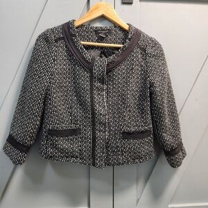 Sandro Petite Tweed Blazer Jacket Black White Snap Front Lined Pockets Sz PS
